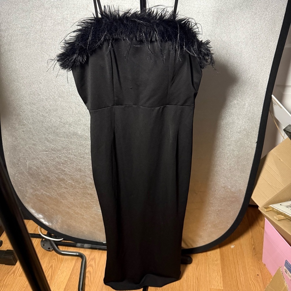 SHEIN Black Maxi Dress with Feather Detail